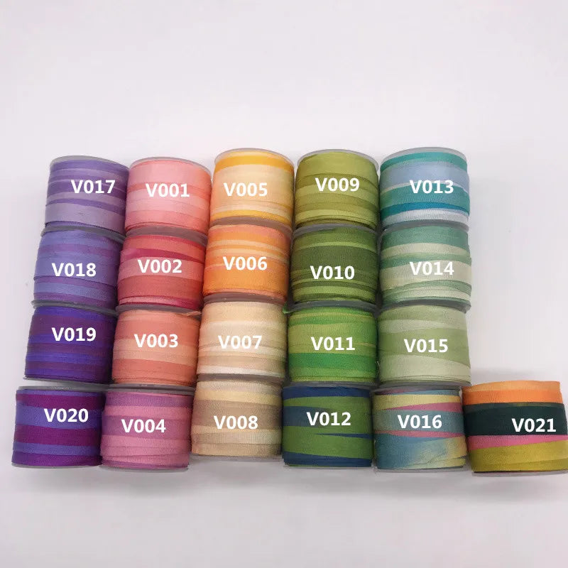 7mm silk ribbon variegated color,100% real pure mulberry silk woven double face taffeta silk ribbons for embroidery high quality