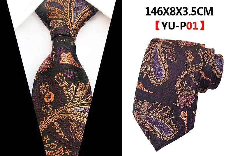 New Design Paisley Plaid Jacquard Woven Silk Mens Ties Neck Tie 8cm Striped Ties for Men Business Suit Business Wedding Party