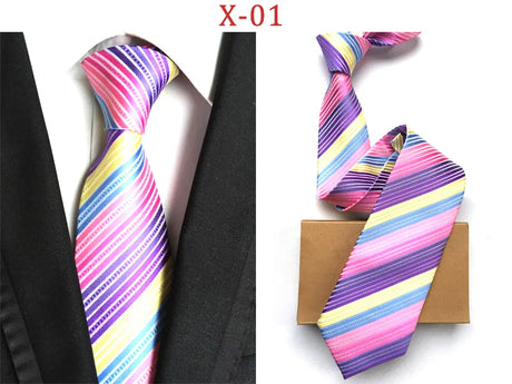 New Striped Silk Tie 8cm Luxury Paisley Necktie Red Bule Purple Polyester Neck Tie For Men Formal Business Wedding Party Ties