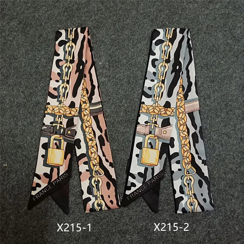 New Scarf For Women Leopard Chain Printing Skinny Bag Scarf Brand Silk Foulard Women Tie Fashion Belt Head Scarves For Ladies