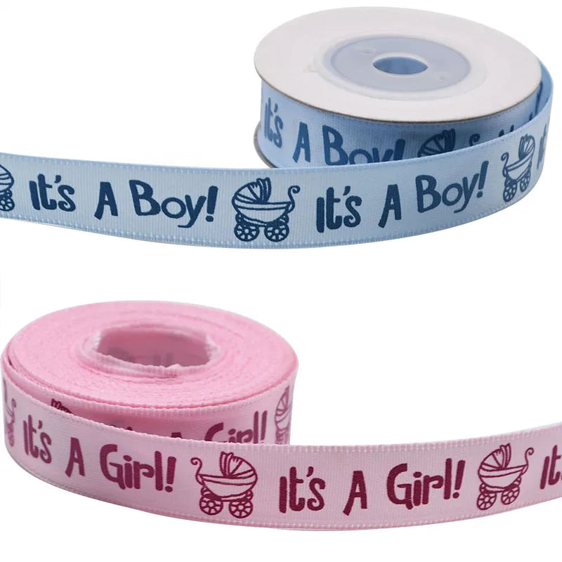 1 Roll 10Yards It is a Boy Girl Printed Ribbon Baby Shower Christening Satin Ribbon Gift Packing DIY Crafts Christmas Ribbons