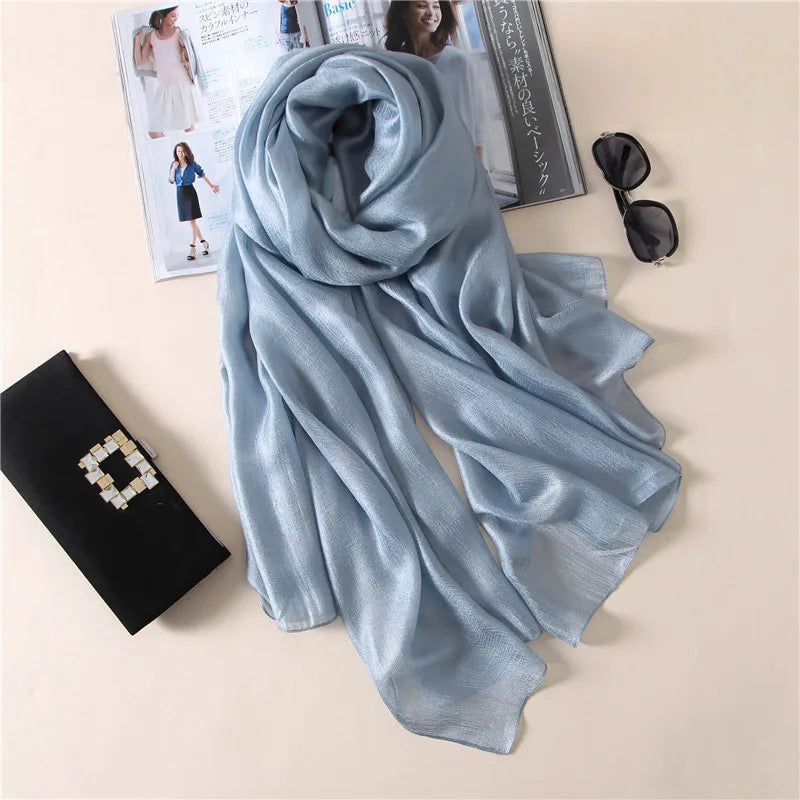 2023 Luxury Brand Women Fashion Scarf Plain Solid Silk Linen Shawls Scarves Summer Lady Bandanas Pashmina Foulard Hijab 180*90Cm