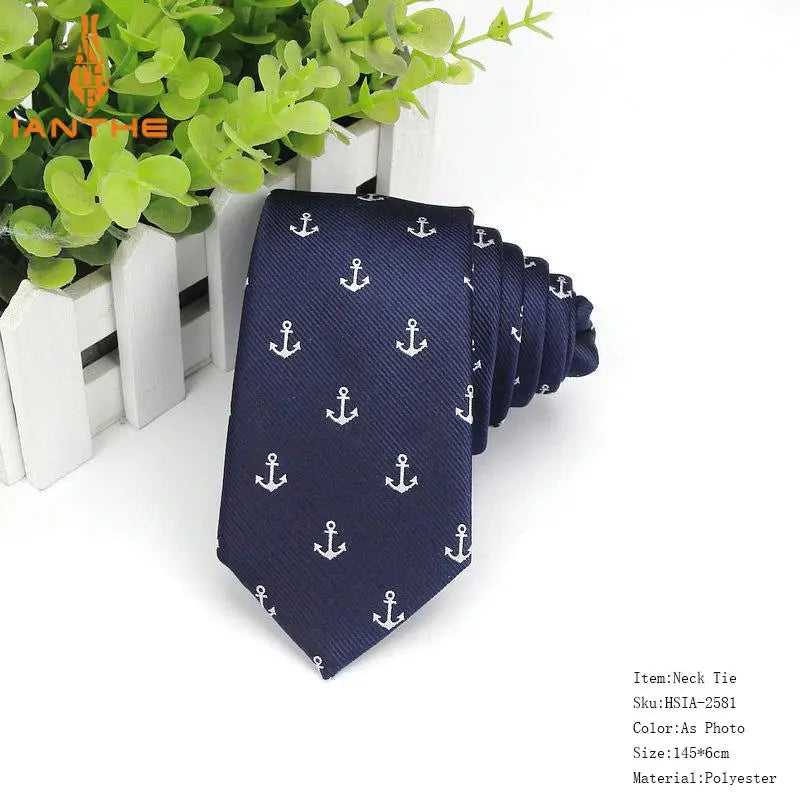 Luxury Men's Anchor Woven Pattern Ties for Men's Slim Neckties Polyester Jacquard Skinny Neck Tie Wedding Corbata Gravata Ties