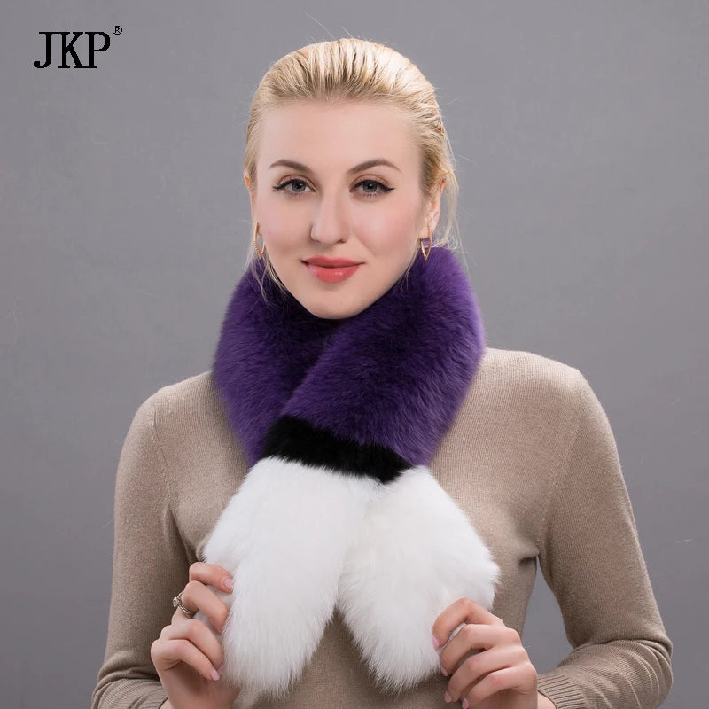 Winter Colourful Real Fur Scarves Women 100% Genuine Fox Fur Scarf Solid Shawl