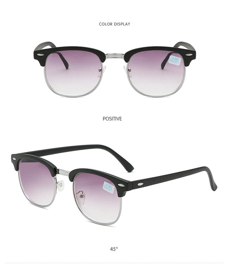 Men Women Students Myopia Sunglasses Metal Half Frame Nearsighted Gray Lens Glasses -0.5 -1 -1.5 -2 -2.5 -3 -3.5 -4 -4.5 -5 -6