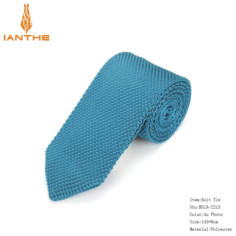 Fashion Slim Neck Tie Wedding Knitt Necktie for Men Skinny Knit Ties Man Gravata Candy Color Navy Narrow Knitted Slim Neckties