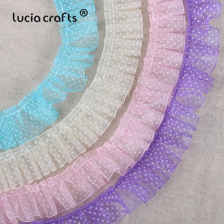 Lucia Crafts 5yards Trim Fold Lace Ribbons Dot Lace For Handmade  Dress Garment Sewing Accessories R0406