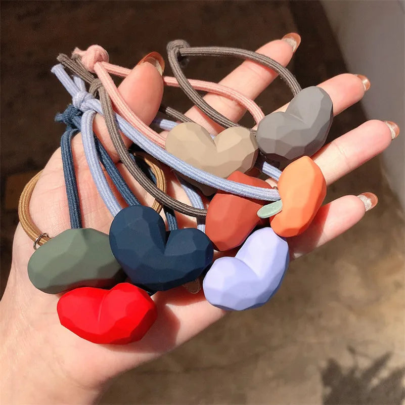 Girls Cute Heart Elastic Hair Bands Korean Hair Ties Hair Bow  Scrunchies Rubber Ponytail Holder Women Hair Accessories