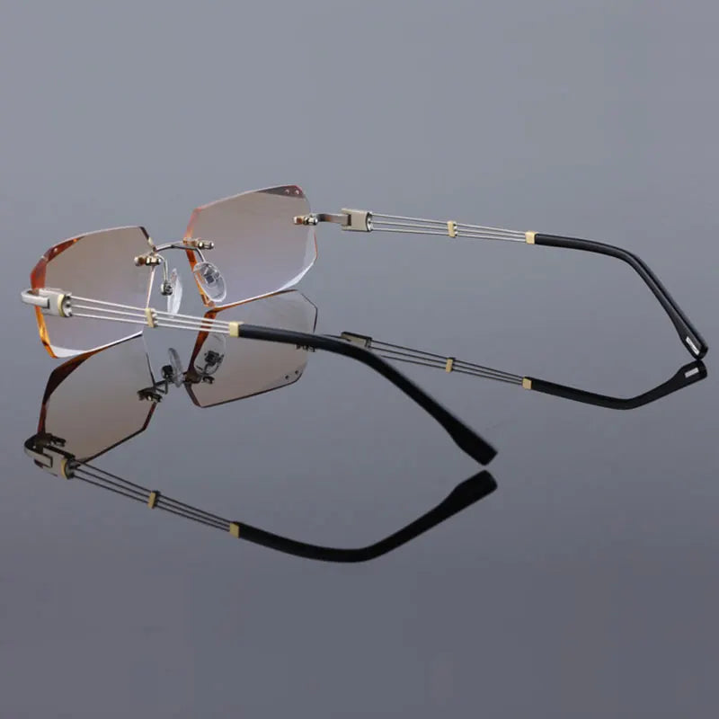 Reven Jate 58128 Pure Titanium Rimless Diamond Cutting Man Glasses Frame Optical Prescription Eyeglasses Men Eyewear Fashion