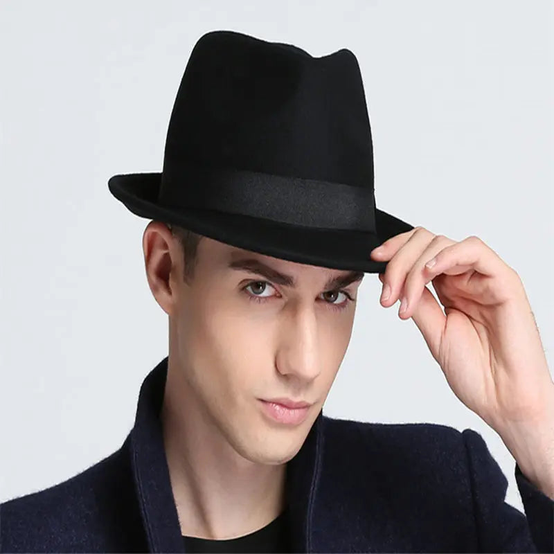 LUCKYLIANJI Retro Hard Felt Women Men Fold Wide Brim Billycock Sag Top Bowler Derby Jazz Fedora Panama Casual Hats (Size:57cm)