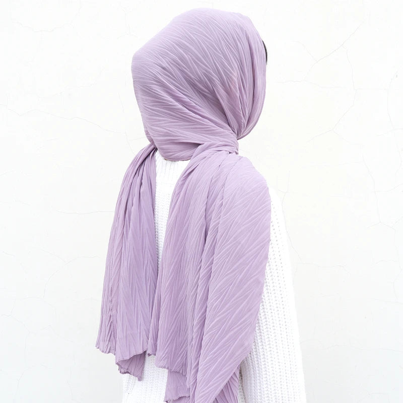 One Piece New Women Solid Plain Pleated Wraps Long Islam Shawls Muslim Crinkle Ruffle Chiffon Scarves Hijabs