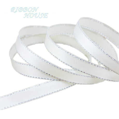 (25 yards/lot) 10mm White Silver Edge Satin Ribbon wholesale high quality gift packaging ribbons