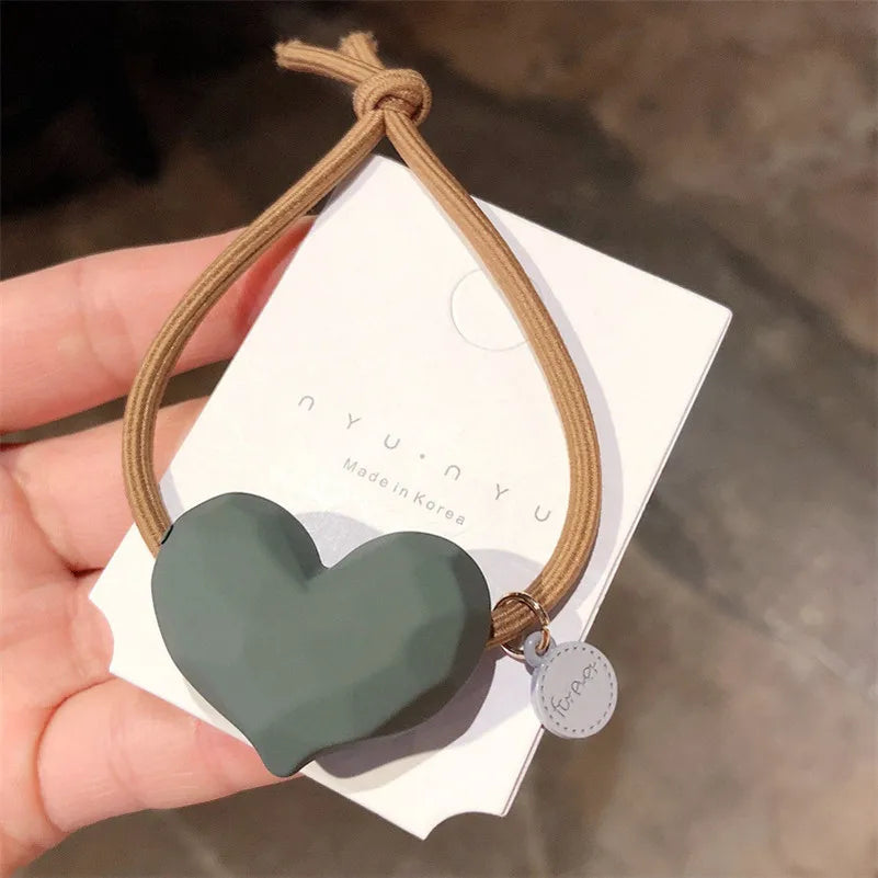 Girls Cute Heart Elastic Hair Bands Korean Hair Ties Hair Bow  Scrunchies Rubber Ponytail Holder Women Hair Accessories
