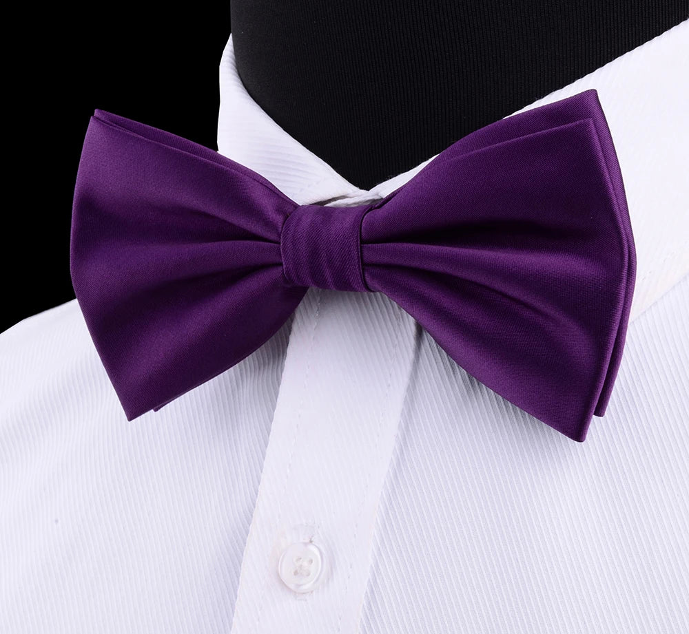 GUSLESON Silk Solid Pre-tied Bow Tie for Men Purple Black Yellow Double Fold Bow ties Waterproof Wedding Business Bowtie