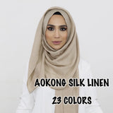 95*180cm New High Quality Soft Silk Linen Shinny Solid Plain Shawls Oversize Muslim Headband Wraps Hijab Scarves