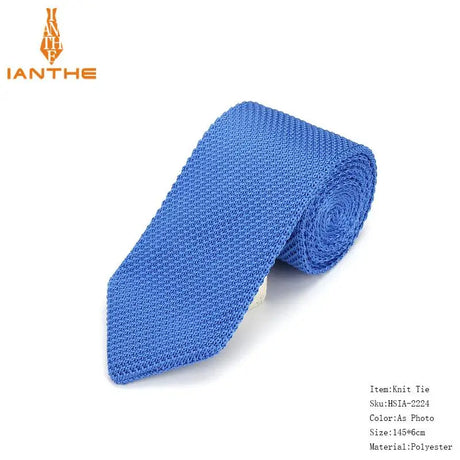 Fashion Slim Neck Tie Wedding Knitt Necktie for Men Skinny Knit Ties Man Gravata Candy Color Navy Narrow Knitted Slim Neckties