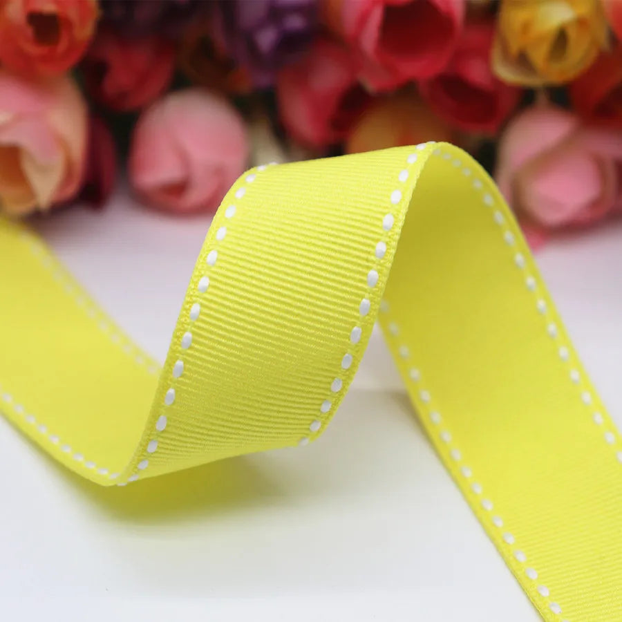 10 Yards Stitch Ribbons 9MM/25MM/38MM White Edge Dotted Line Ribbon For Hair Bows DIY Crafts Handmade Accessories Y19041801