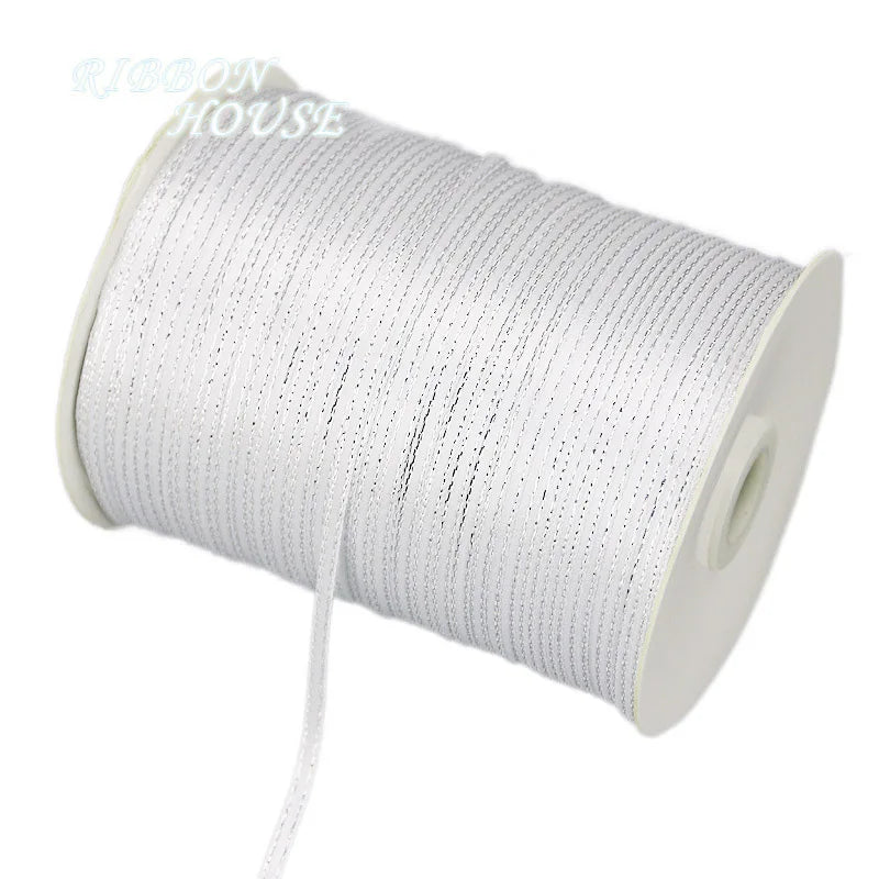 (40 meters/lot) 1/8'' (3mm) Silver Edge Satin ribbons gift packaging ribbon wholesale