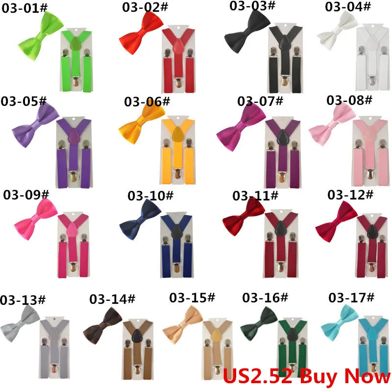 Fashion 3PCS School Boys girls Children Kids brace elastic Suspenders for shirt suspensorio Tie Bowties butterfly  Set TR0001