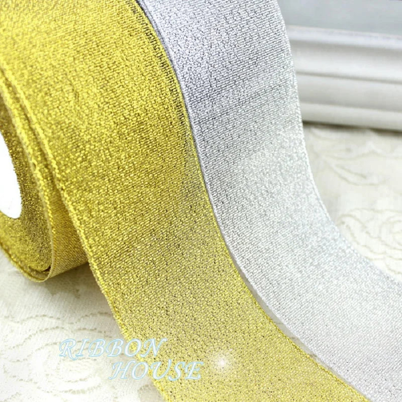 (25 yards/roll)Gold and Silver gift packaging ribbon high quality wedding shiny ribbons