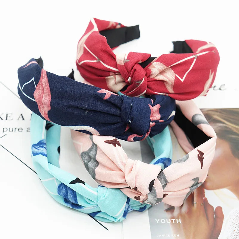 Fresh Fashion Turban Headbands Women Spring Summer Chiffon Headband Head Wrap Wide Flamingo Hair Accessories Cotton Headband