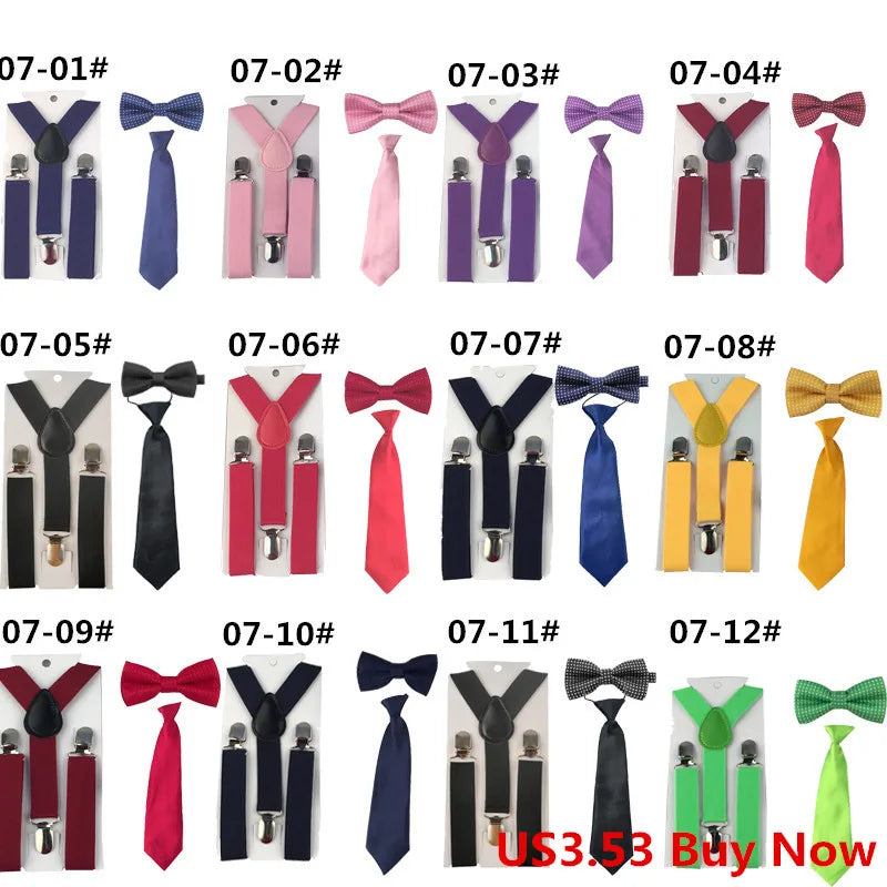 Fashion 3PCS School Boys girls Children Kids brace elastic Suspenders for shirt suspensorio Tie Bowties butterfly  Set TR0001