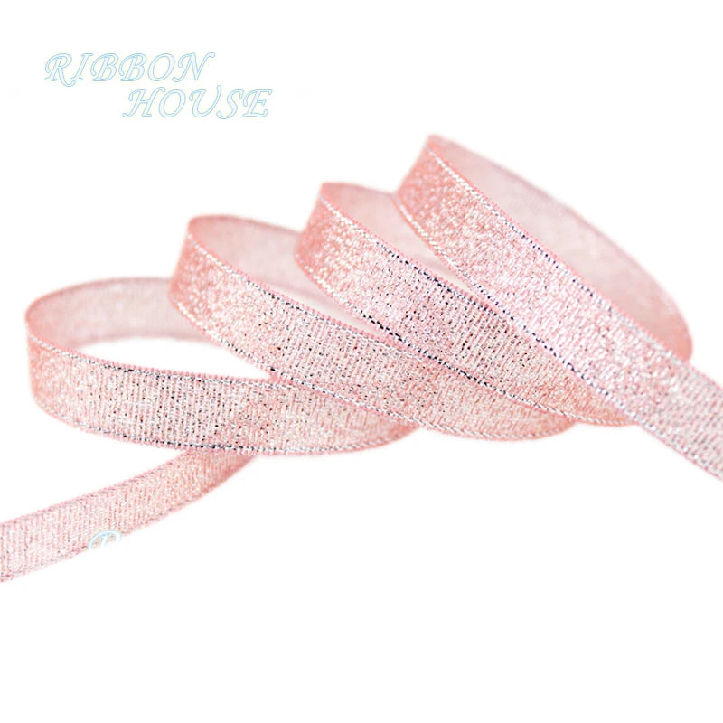 (25 yards/roll) Flesh Pink Metallic Glitter Ribbon Colorful gift package ribbons wholesale 6/10/20/25/40mm