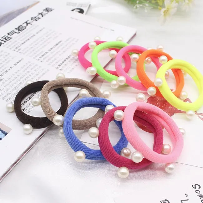 8 Pcs/lot Candy Fluorescence Colored Hair Holders High Quality Pearl Rubber Bands Hair Elastics Accessories Girl Women Tie Gum