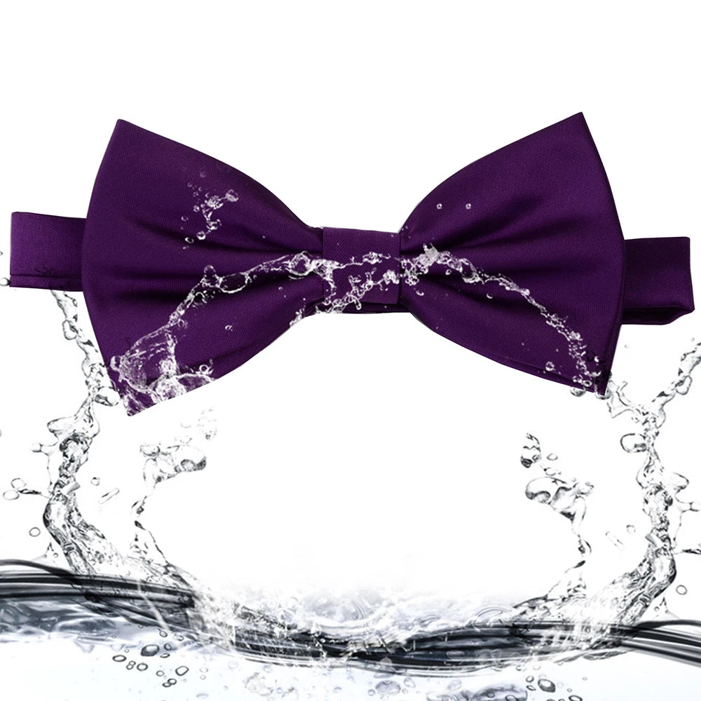 GUSLESON Silk Solid Pre-tied Bow Tie for Men Purple Black Yellow Double Fold Bow ties Waterproof Wedding Business Bowtie