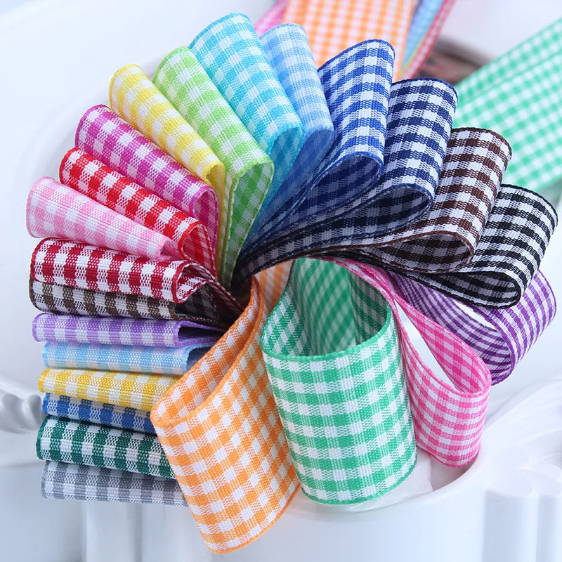 5 meters/lot Grosgrain Satin Ribbons for Wedding Christmas Party Decorations DIY Bow Craft Plaid Ribbons Card Gifts Wrap