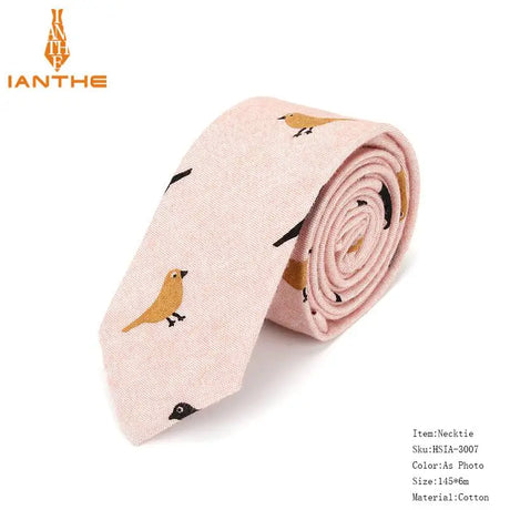 6cm Brand New Mens Cotton Casual Necktie Wedding Groom Leaf Neck Ties For Man Birds Print Gravatas Business Classic Neckwear