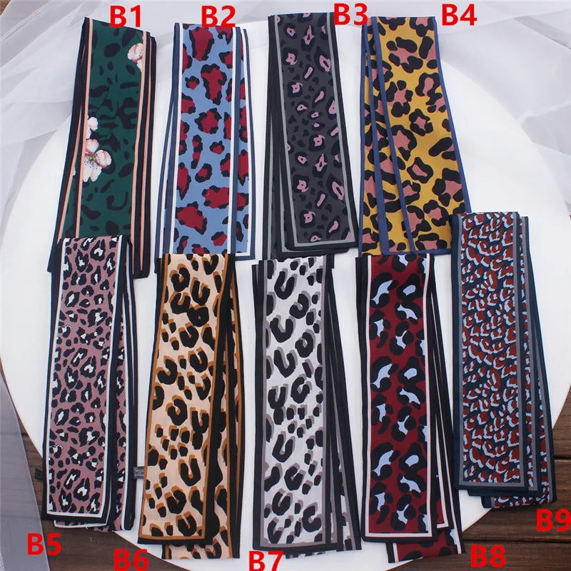 2023 New Leopard Print Scarf Women Scarf Skinny Silk Scarf Small Handle Bag Ribbons Female Neckerchief Head Scarves & Wraps