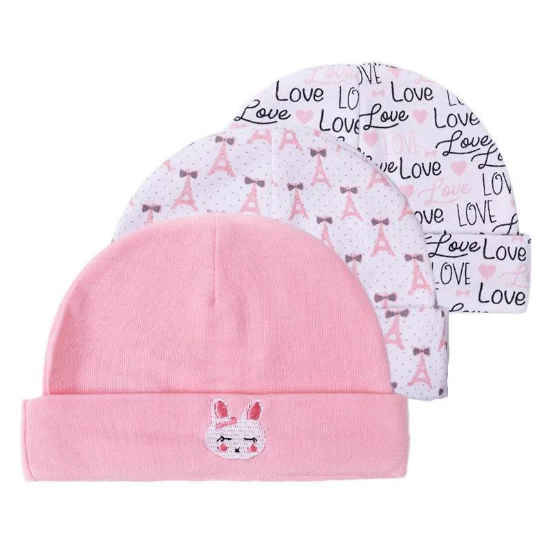 New Born Baby Boy Hats 3/5Pieces Cotton Baby Girls Hats Cartoon 0-6Months Unisex Soft Solid Color Infant Accessories