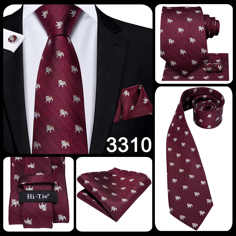 Hi-Tie Mens Gift Tie Set Red Wine Burgundy Paisley Silk Wedding Tie For Men Fashion Design Quality Hanky Cufflink Dropshipping