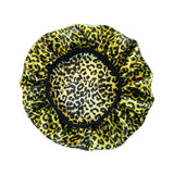 Leopard Print Satin Bonnet Cap Wide Rubber Band Nightcap Hair Care Hat