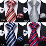 Fashion Striped Tie For Men Red Wine White Silk Wedding Tie Hanky Cufflink Gift Tie Set DiBanGu Novelty Design Business MJ-7337