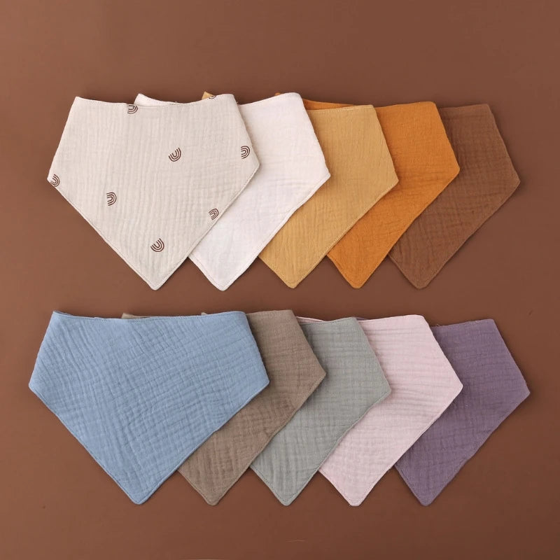 New Solid Colour Water Absorption Baby Bibs Soft Cotton Triangle Scarf Saliva Towel Newborn Snap Button Burp Cloths Baby Stuff