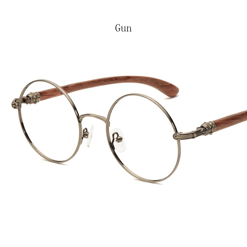 Japan Real Wood Temple Titanium Vintage Round Glasses Frame Men Women Myopia Optical Frames Prescription Frame Oculos De Gafas