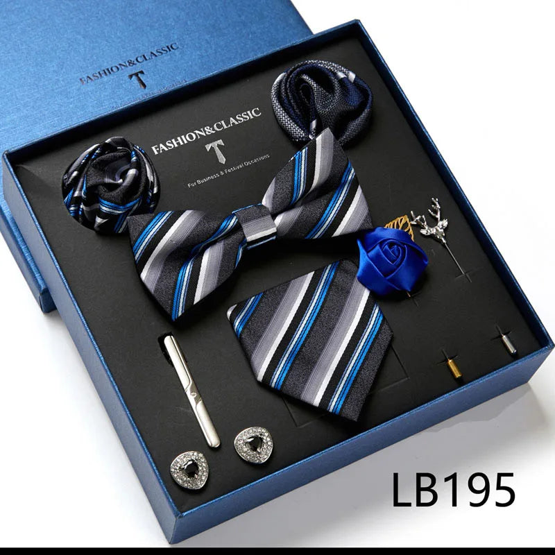 Holiday Gift Box Tie For Men Tie Handkerchief Pocket Squares Cufflink Set Necktie Box Man Dark Grey April Fool's Day