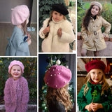 Wool Kids Winter Hat for Girls Retro Baby Beret Hats with Pearls Autumn Winter Kids Cap for Children Accessories 2-6Y