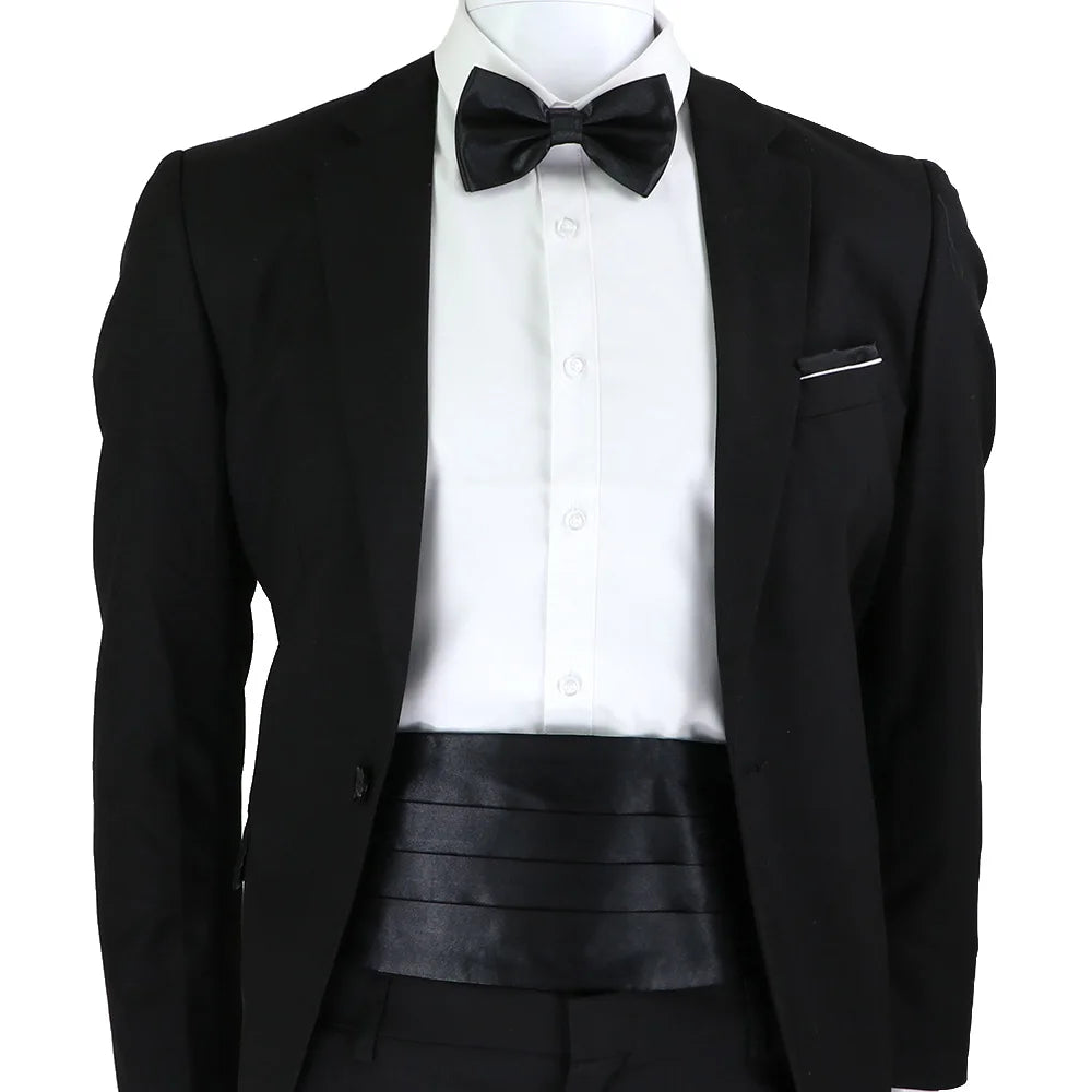 New Fashion Mens Cummerbund Bow Tie Brooch Set Black Red Blue   Waist Seal For Formal Tuxedo Business Suit Dinner Accessories