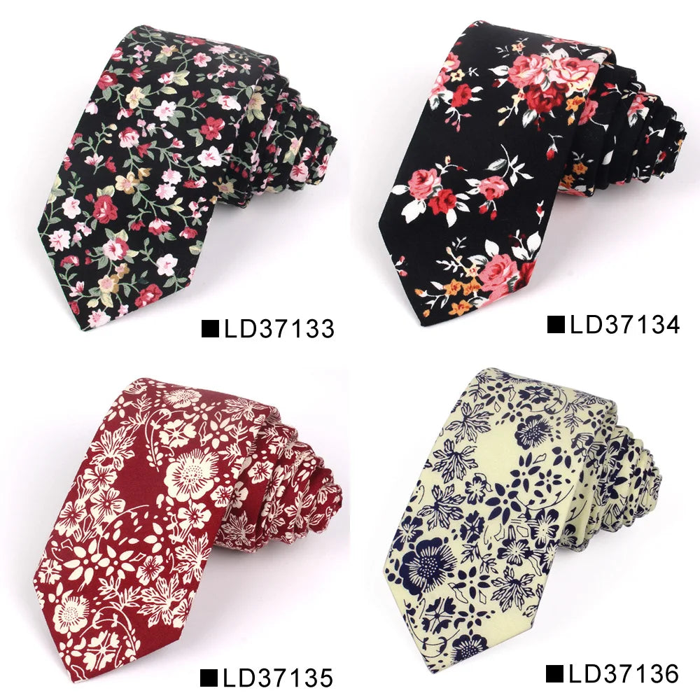 New Floral Tie For Men Women Skinny Cotton Neck Tie For Wedding Casual Mens Neckties Classic Suits Flower Print Neck Ties Cravat