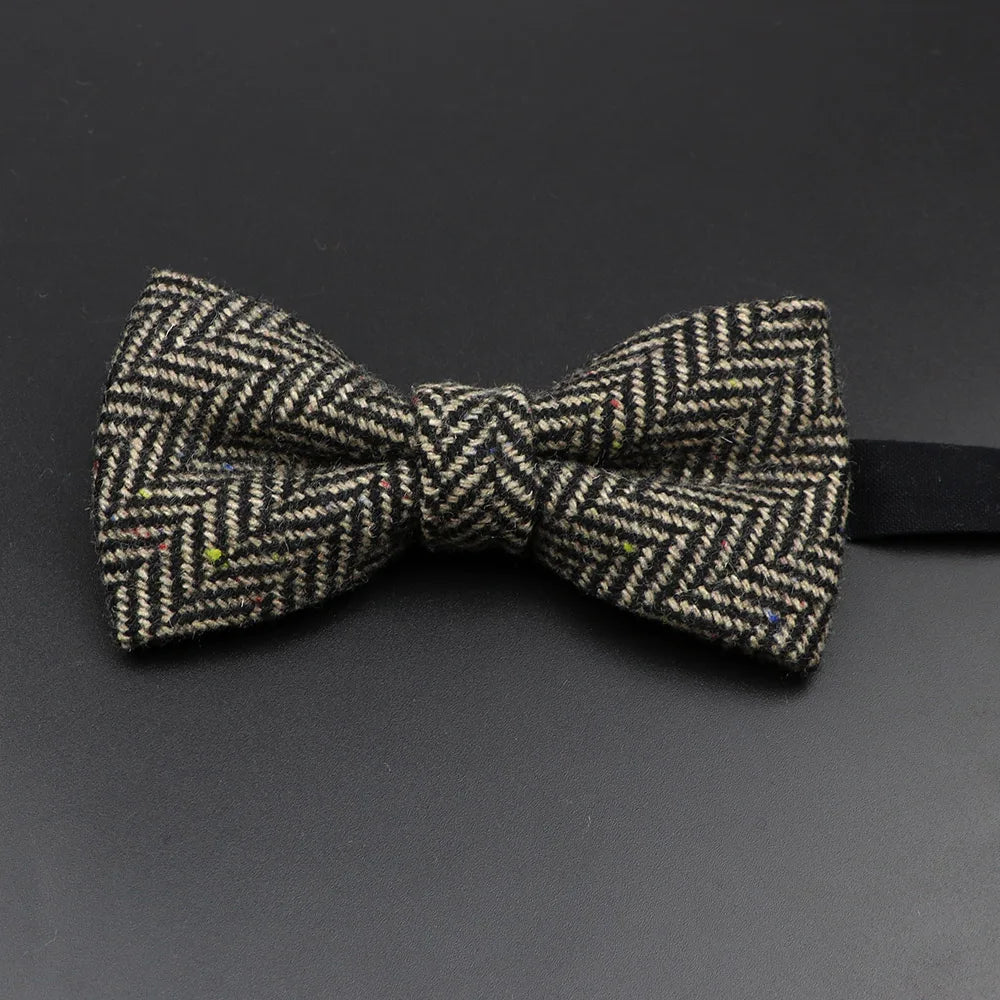 Brand New Wool Bowtie Woven Plaid Stripped Formal Bow Tie Brown Grey Butterfly Mens Wedding Party Dress Shirt Suit Accessories