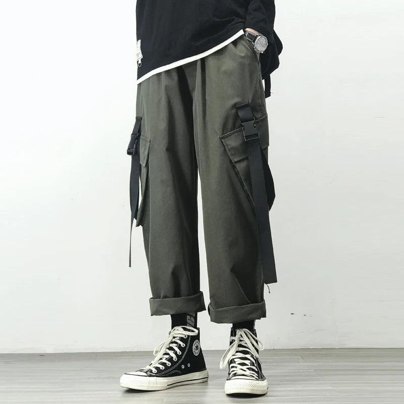 2023 Harem Jogger Pants Men Streetwear Cargo Pants Hip Hop Ribbons Casual Mens Pants Ankle-length Men Trousers Ankle-length