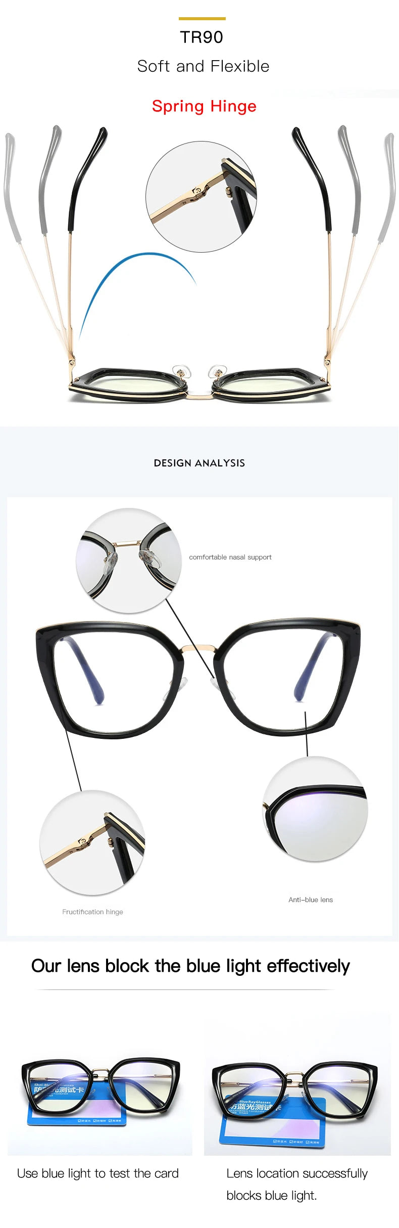 Blue Light Blocking Glasses Frame Women Fashion Eyewear Prescription UV400 Stylish Female Optical Spectacles Anti-Reflective