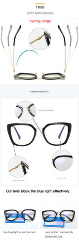 Blue Light Blocking Glasses Frame Women Fashion Eyewear Prescription UV400 Stylish Female Optical Spectacles Anti-Reflective