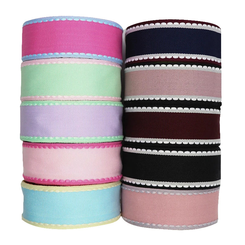 10 Yards 10MM/25MM/38MM Stitch Ribbons Colorful Edge Dotted Line Ribbon For Hair Bows DIY Crafts Handmade Accessories Y19041802