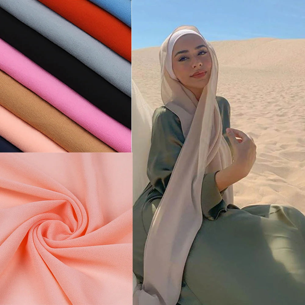 Ramadan Chiffon Hijab Scarf 72*175cm Solid Color Muslim Fashion Shawl Headscarves For Women Islam HeadWraps Ladies Scarves Veil