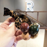 Leopard Elastic Hair Bands Ponytail Holder Scrunchies Big Pearls Beads Rubber Resin Balls Band Headband Lady Hair Accessories