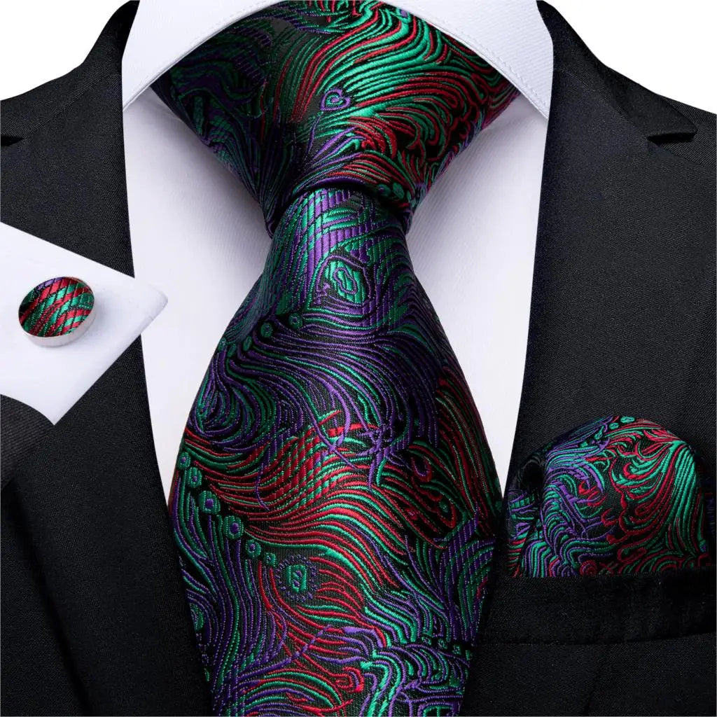 DiBanGu Green Teal Ties For Men Hanky Cufflinks Set 17 Styles Necktie For Male Business Wedding Party Mens Ties New Arrival Tie